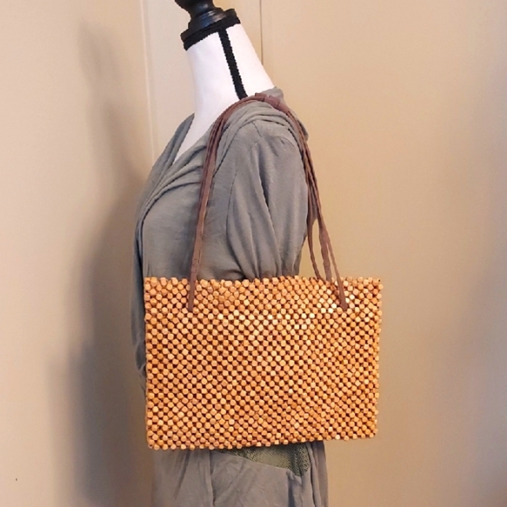 The Sak Tan Beaded Shoulder Bag with Double Straps